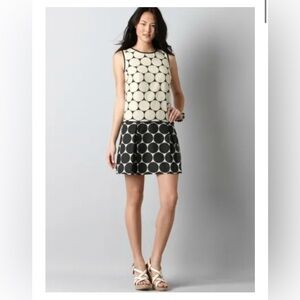 LOFT silk blend polka dot cream black Retro Drop Waist Dress size 2 line…